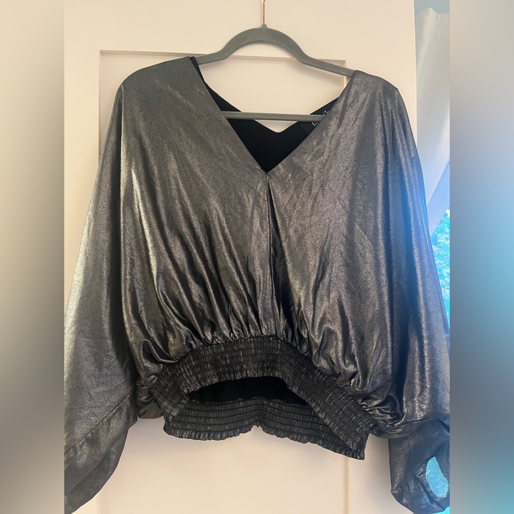 Metallic Butterfly Wing- V neck Top
